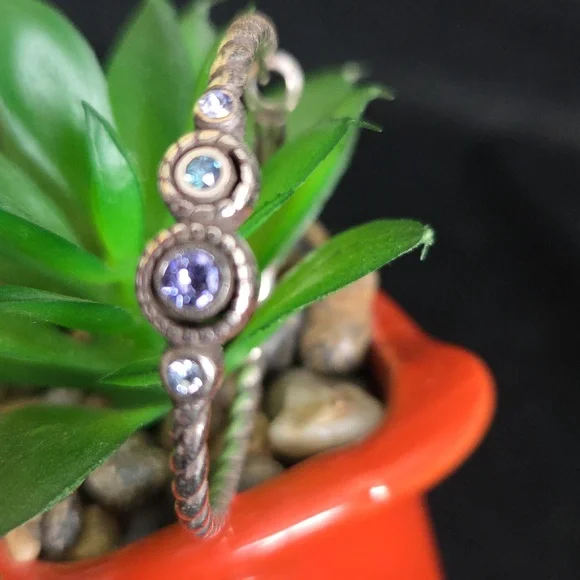 Brighton Halo Silver Hoop Earrings with Purple and Blue Stones - Picture 3 of 6